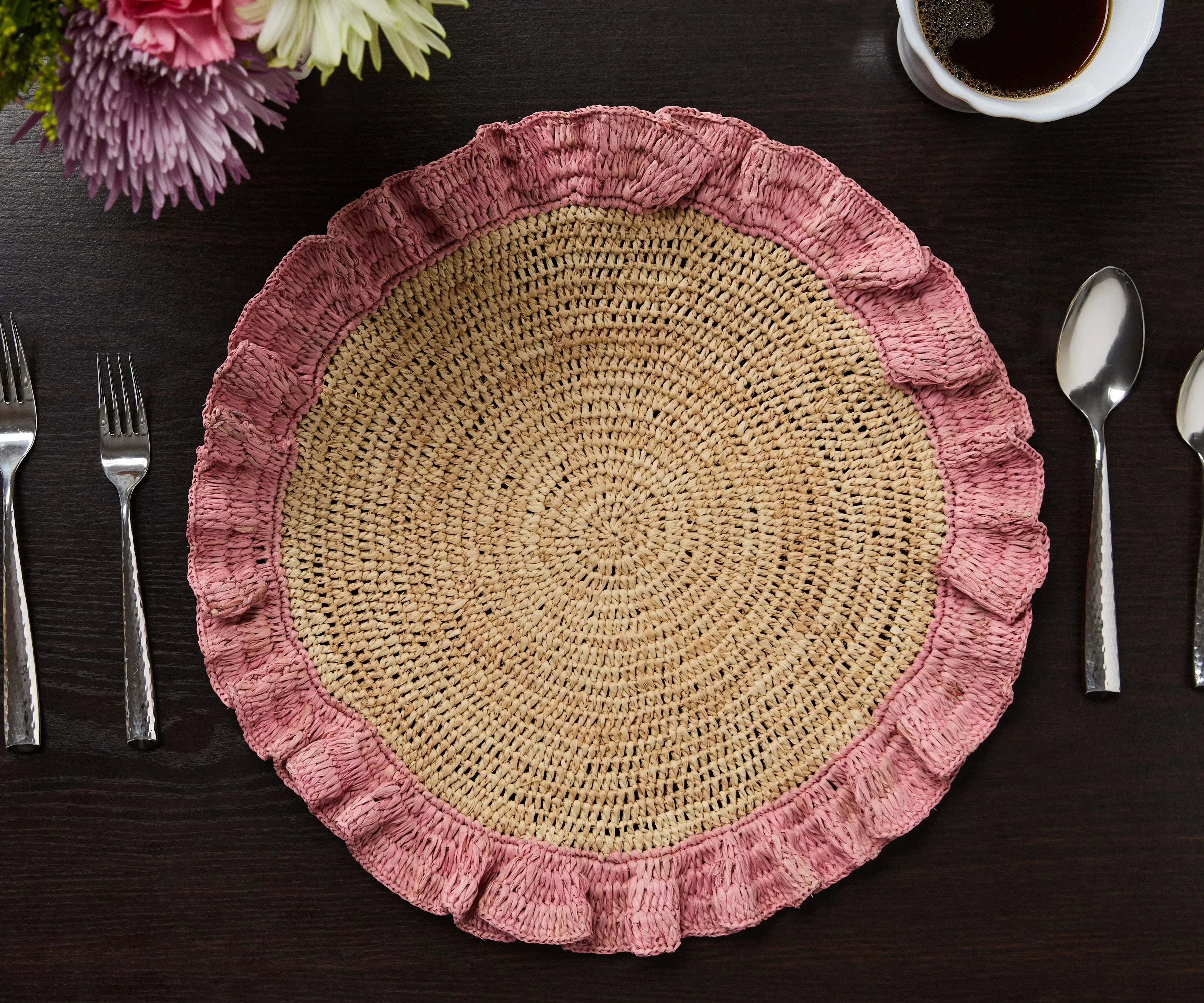 Handwoven Raffia Ruffle Placemat – Boho Chic Table Décor – Summer Table Accent - The Mayfair Hall