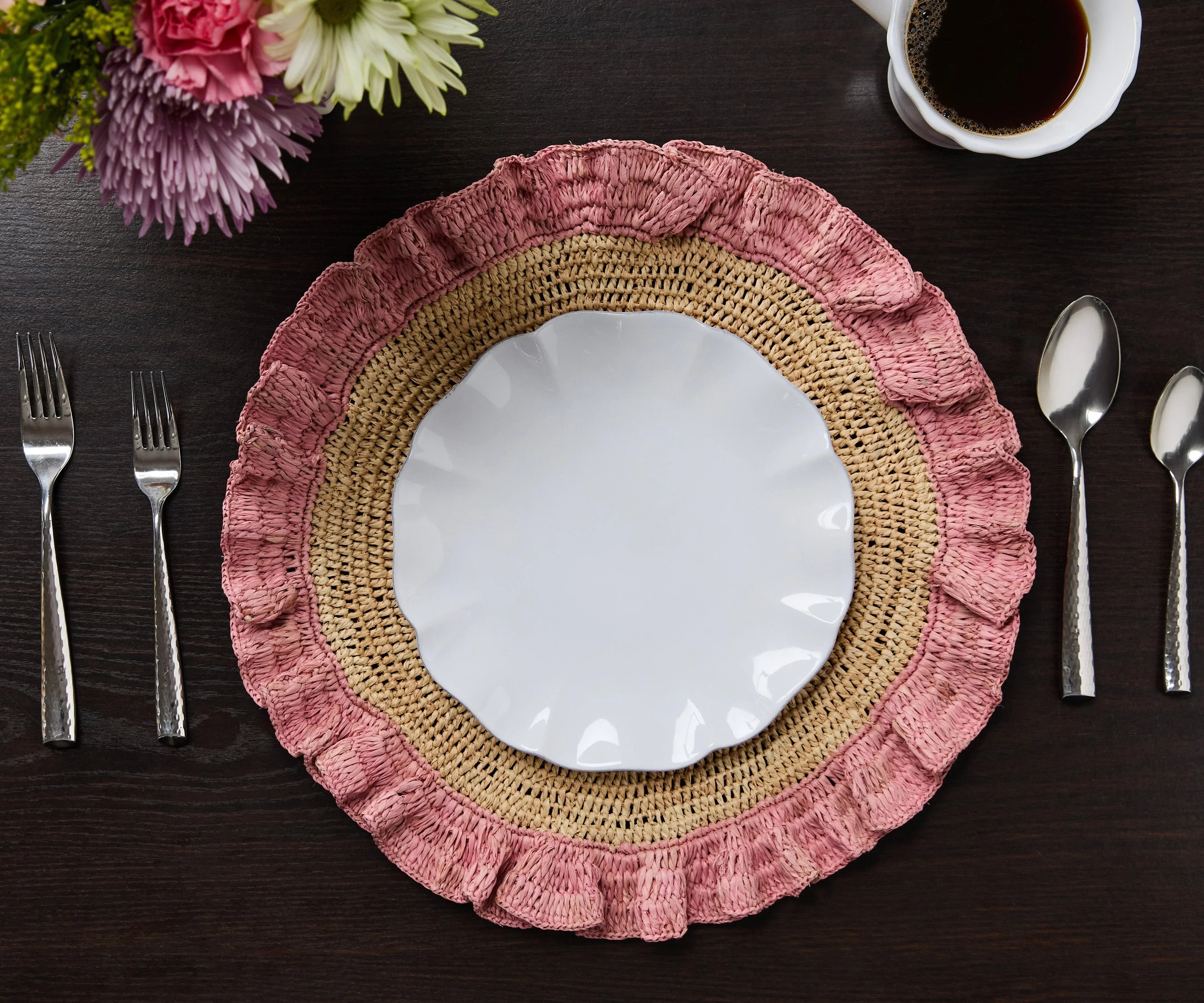 Handwoven Raffia Ruffle Placemat – Boho Chic Table Décor – Summer Table Accent - The Mayfair Hall