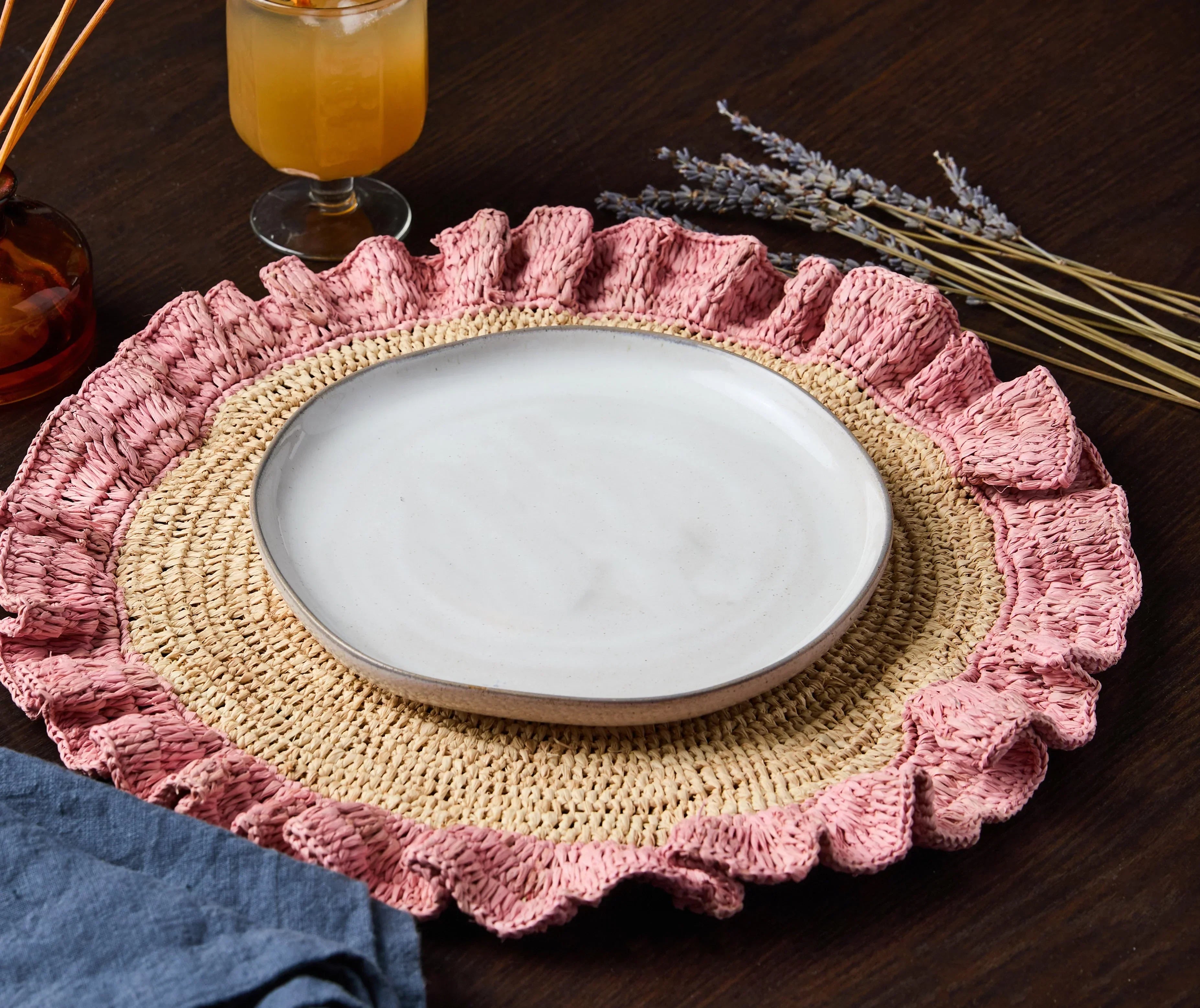 Handwoven Raffia Ruffle Placemat – Boho Chic Table Décor – Summer Table Accent - The Mayfair Hall