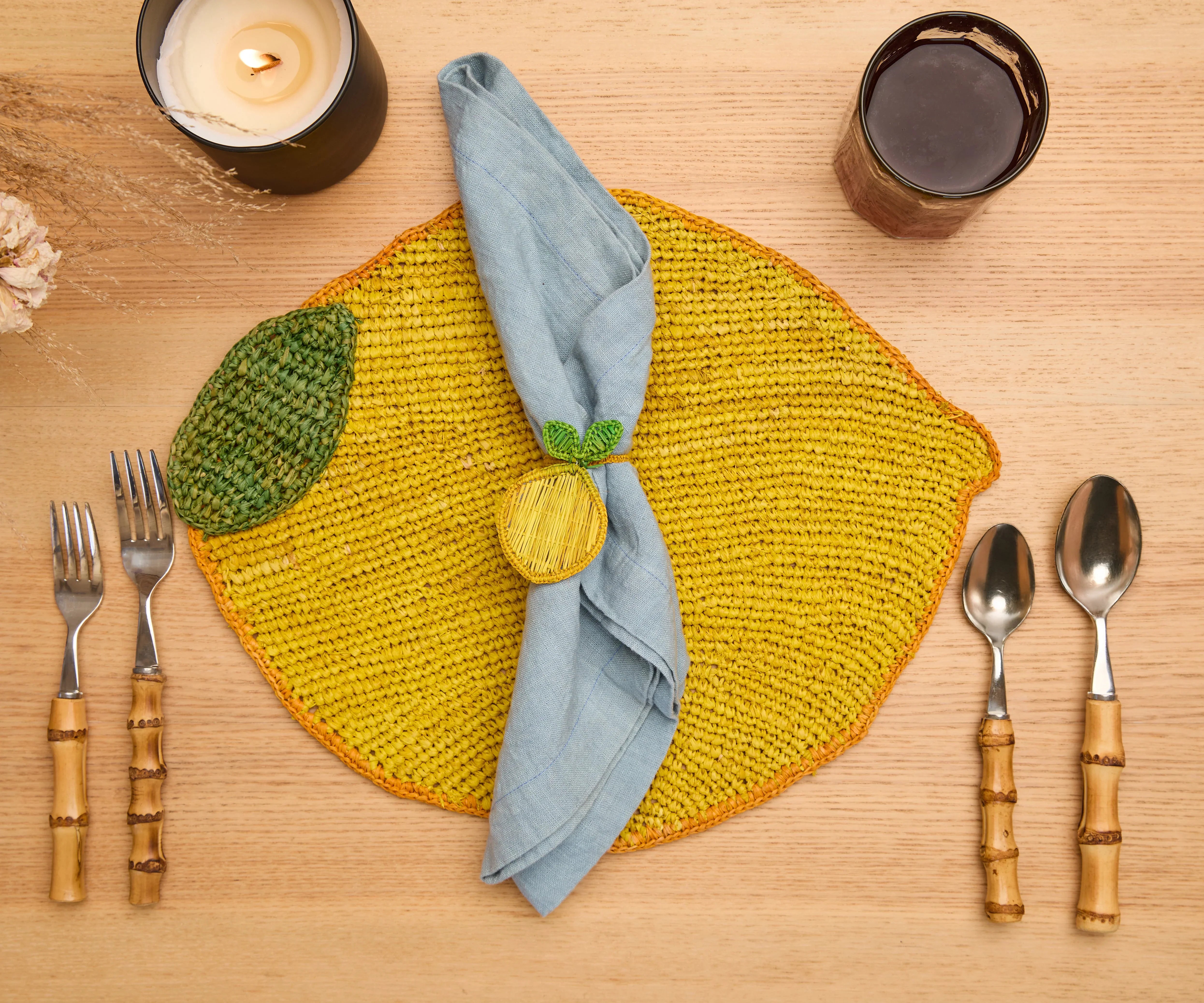 Handwoven Lemon Placemat – Raffia Fruit Shaped Table Mat, Summer Table Decor - The Mayfair Hall