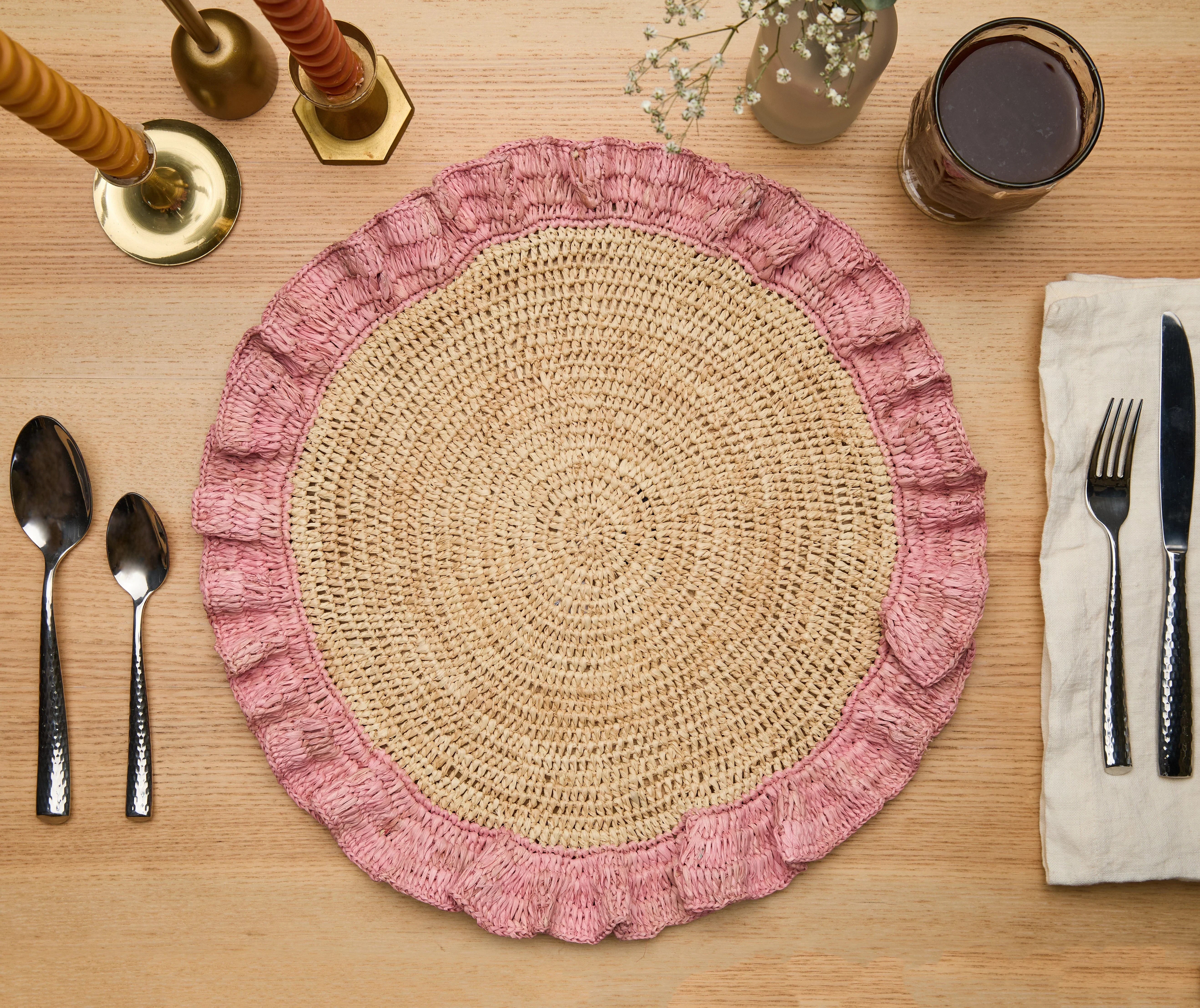 Handwoven Raffia Ruffle Placemat – Boho Chic Table Décor – Summer Table Accent - The Mayfair Hall