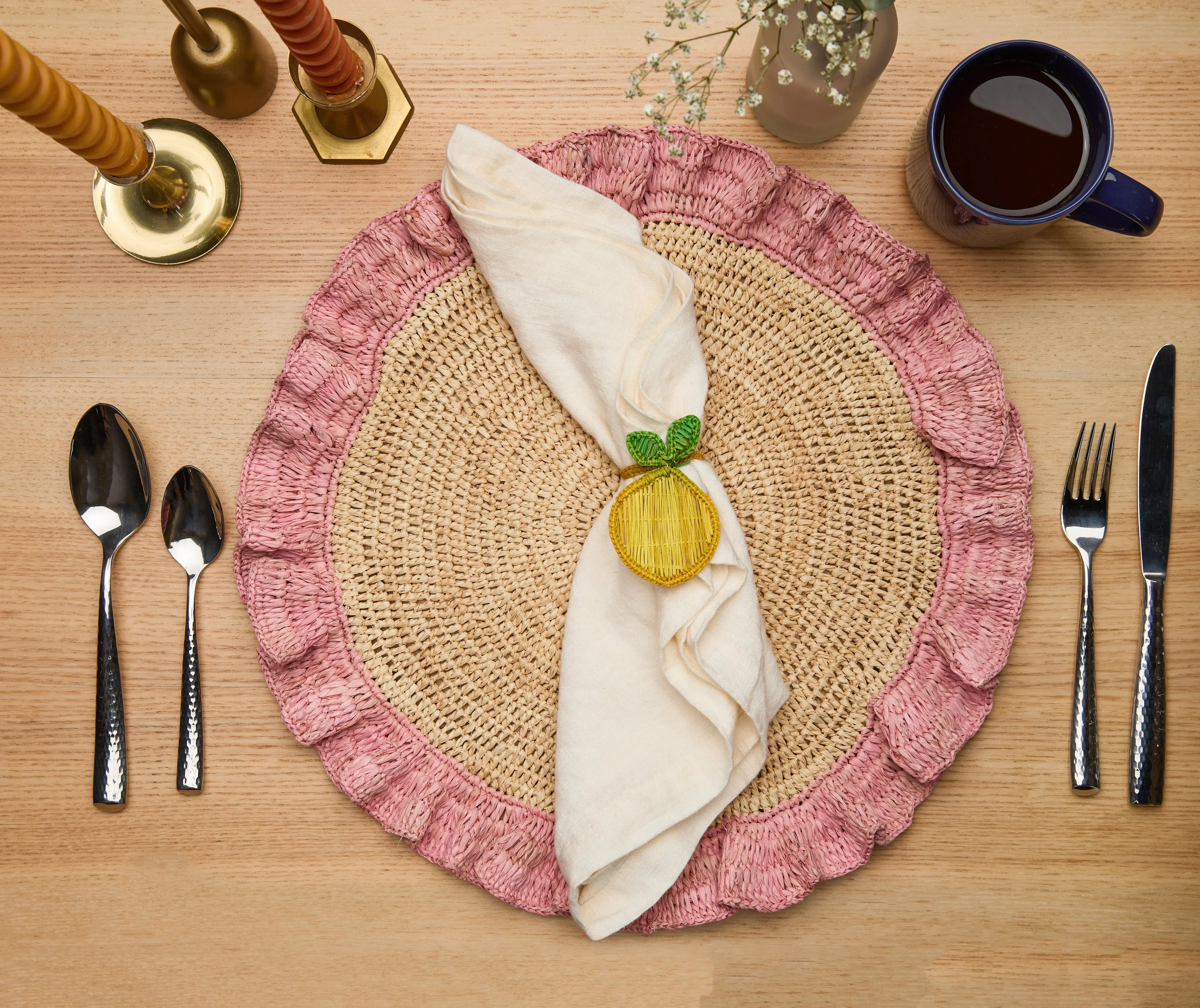 Handwoven Raffia Ruffle Placemat – Boho Chic Table Décor – Summer Table Accent - The Mayfair Hall