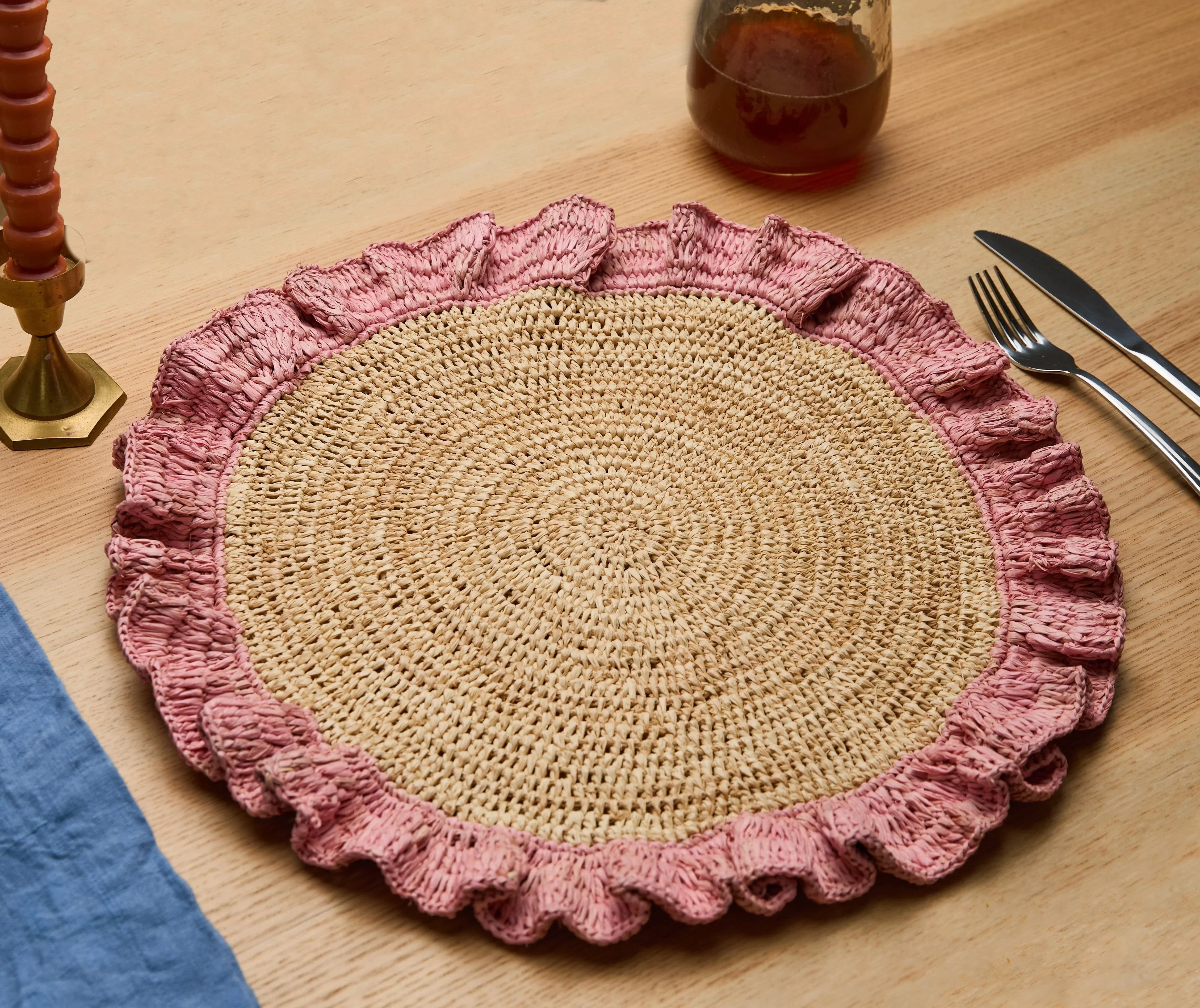 Handwoven Raffia Ruffle Placemat – Boho Chic Table Décor – Summer Table Accent - The Mayfair Hall
