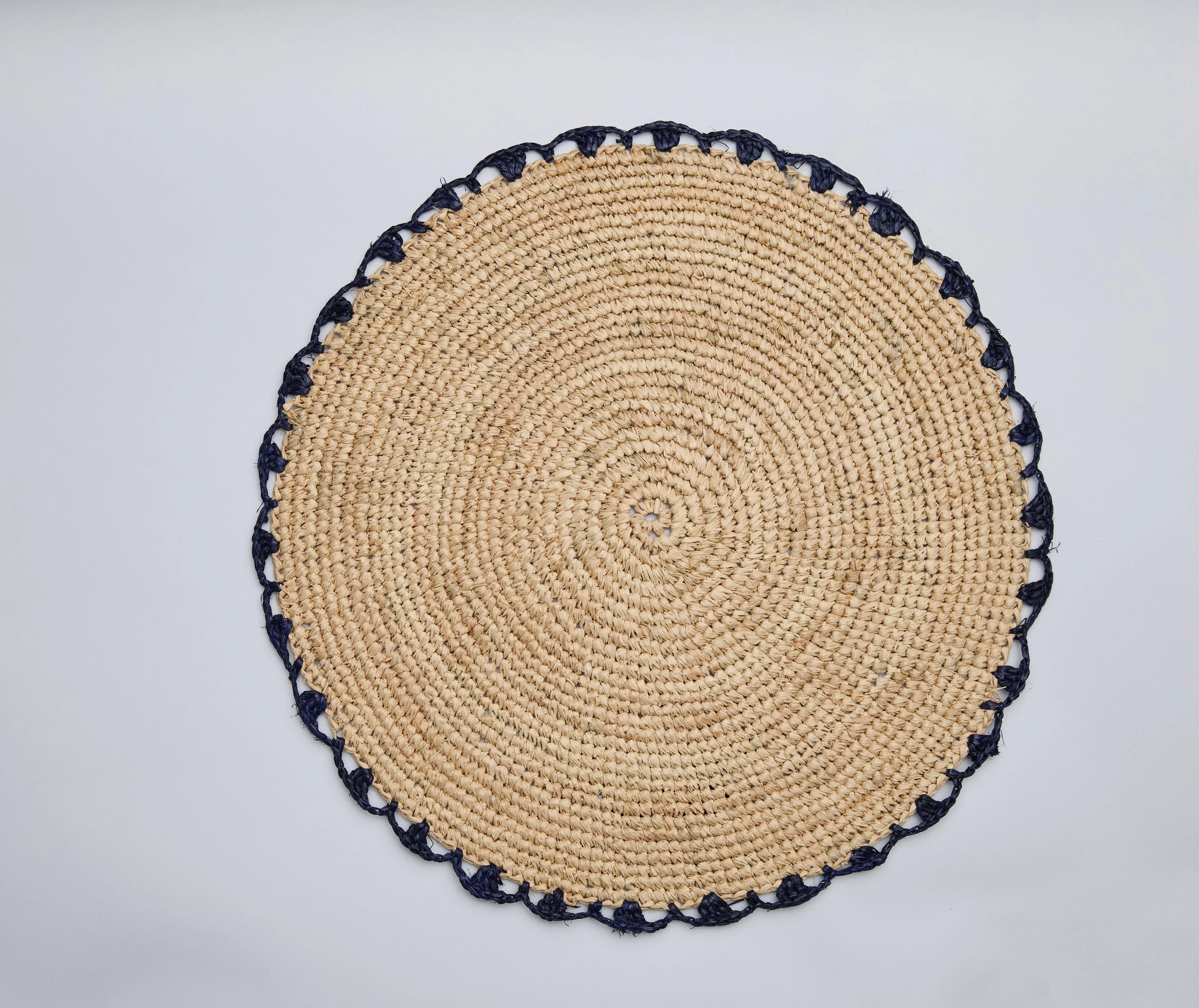 Handwoven Aura Blue Edge Placemat - Rustic Woven Raffia Tabletop Decor - The Mayfair Hall