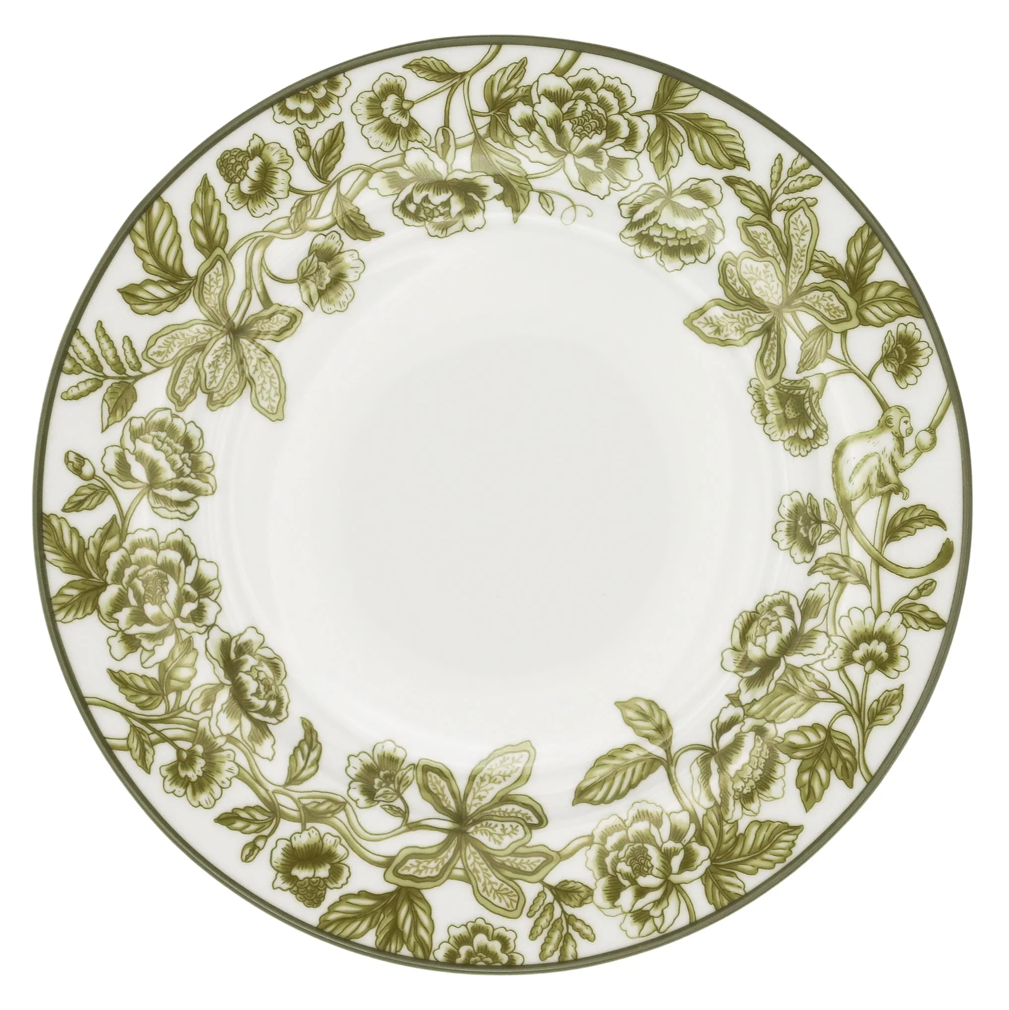 Pembroke Safari Porcelain Dinner Plate in White and Green (Set of 4)