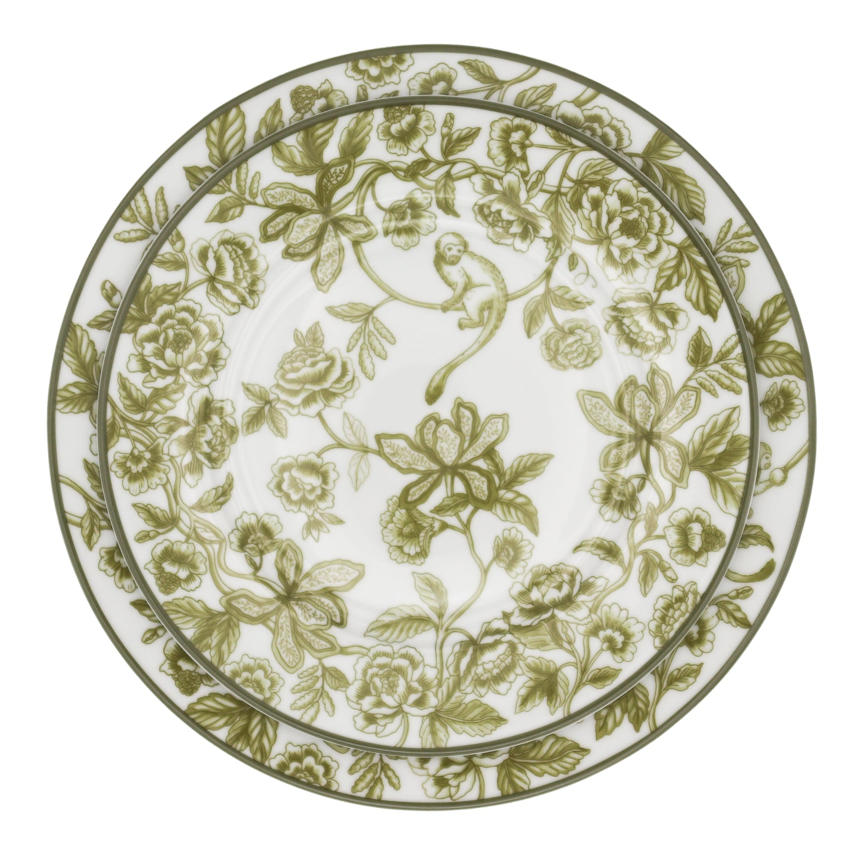 Pembroke Safari Porcelain Dinner Plate in White and Green (Set of 4)
