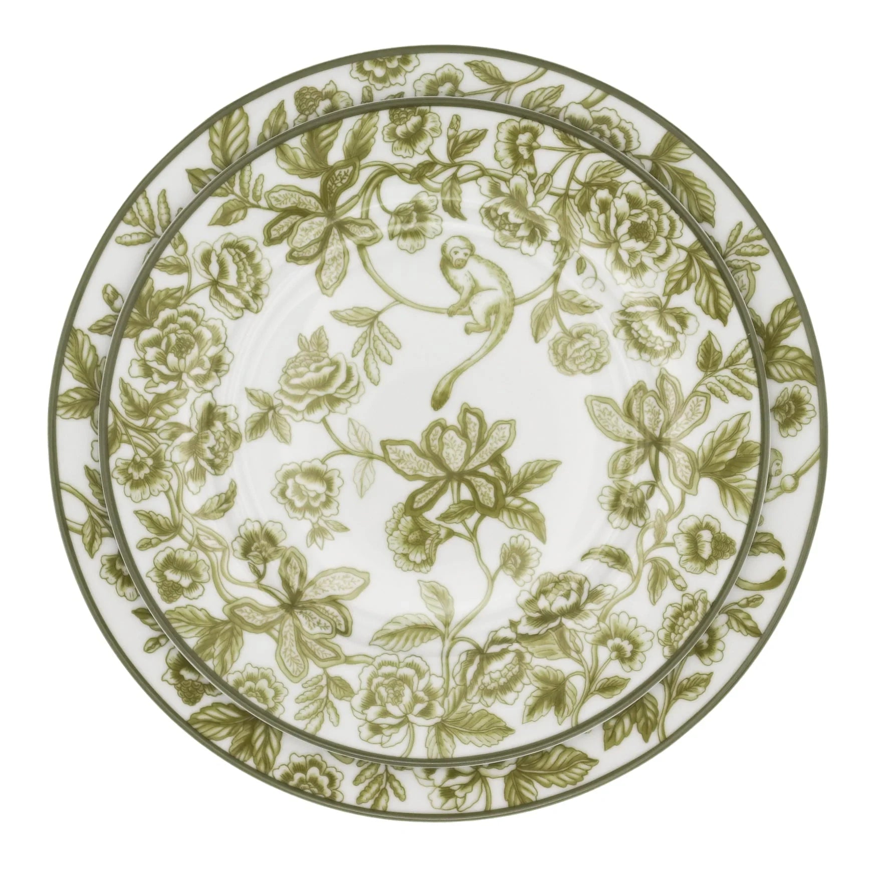 Pembroke Safari Porcelain Dinner Plate in White and Green (Set of 4)