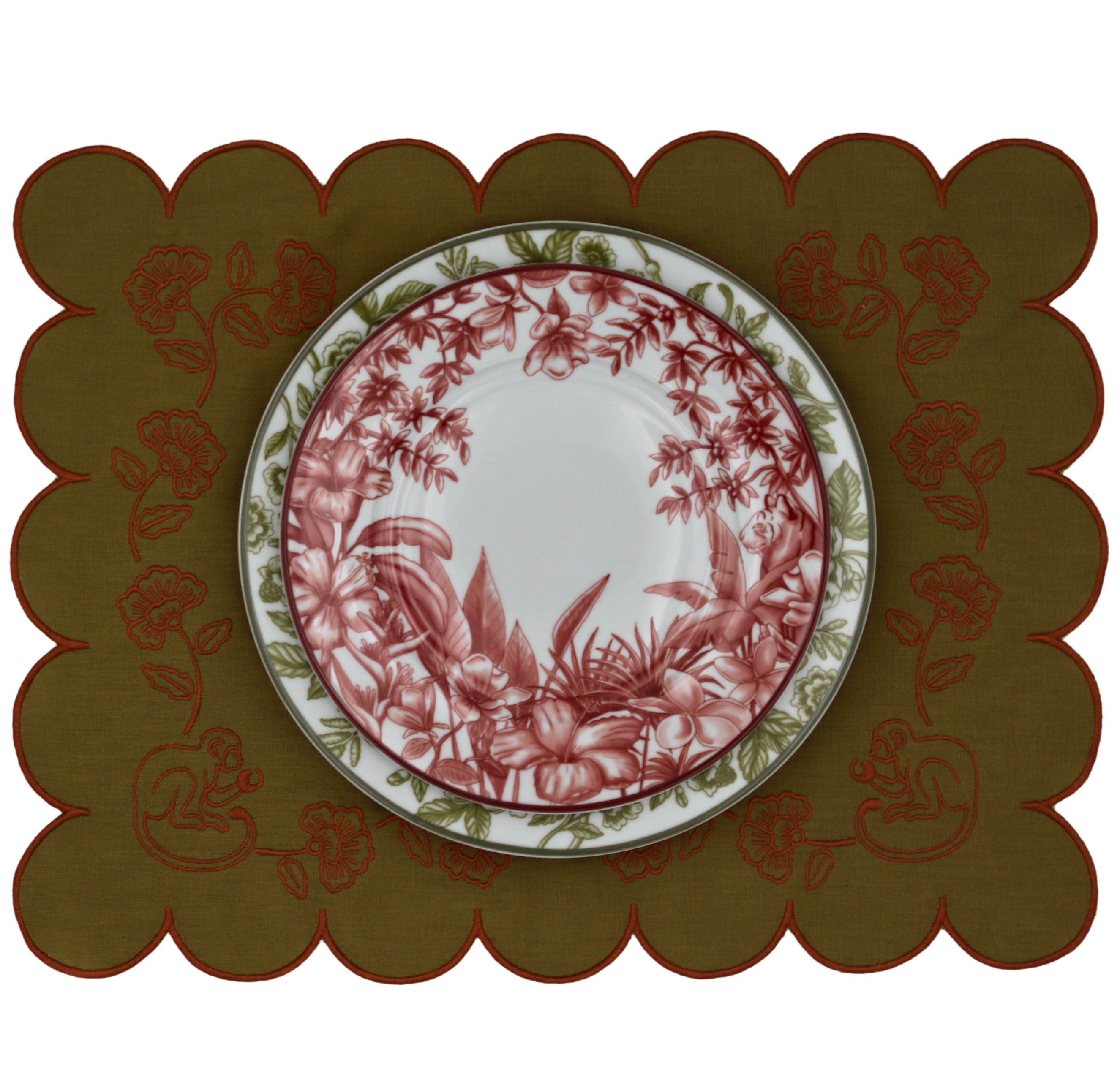Pembroke Safari Porcelain Dinner Plate in White and Green (Set of 4)