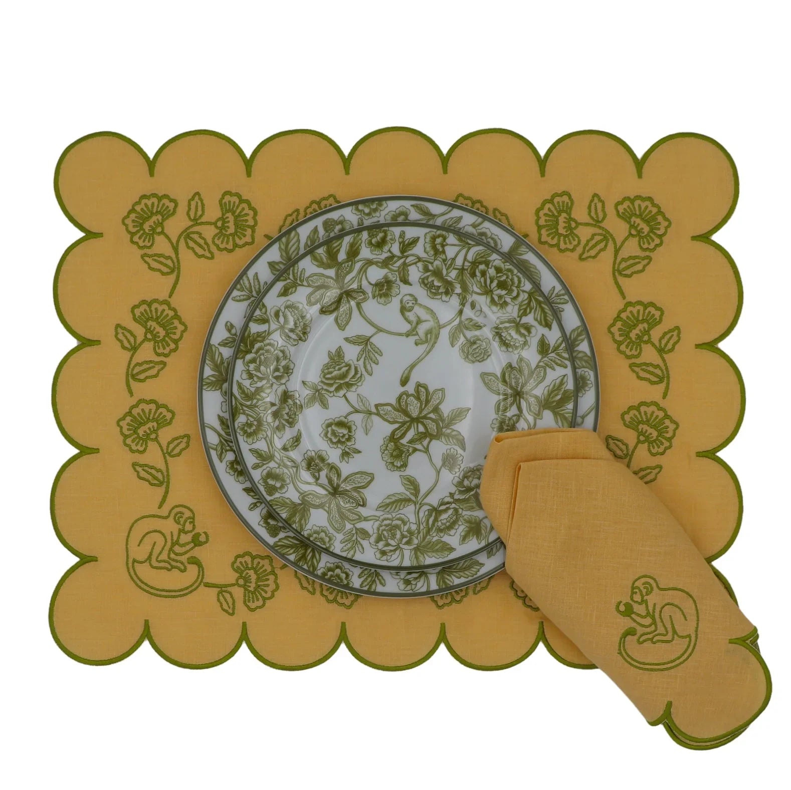 Pembroke Safari Porcelain Dinner Plate in White and Green (Set of 4)