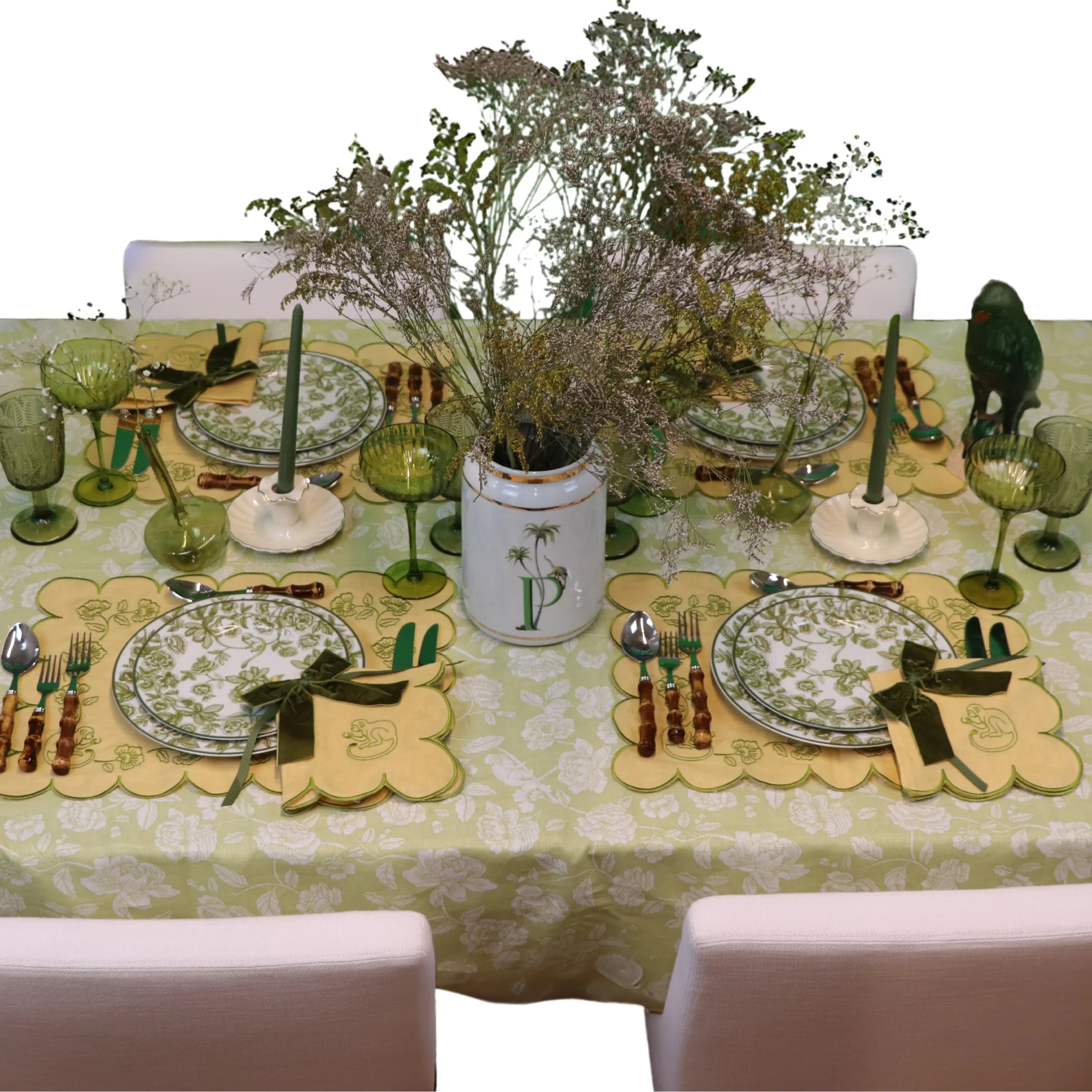 Pembroke Safari Porcelain Starter Plate in Green and White (Set of 4)