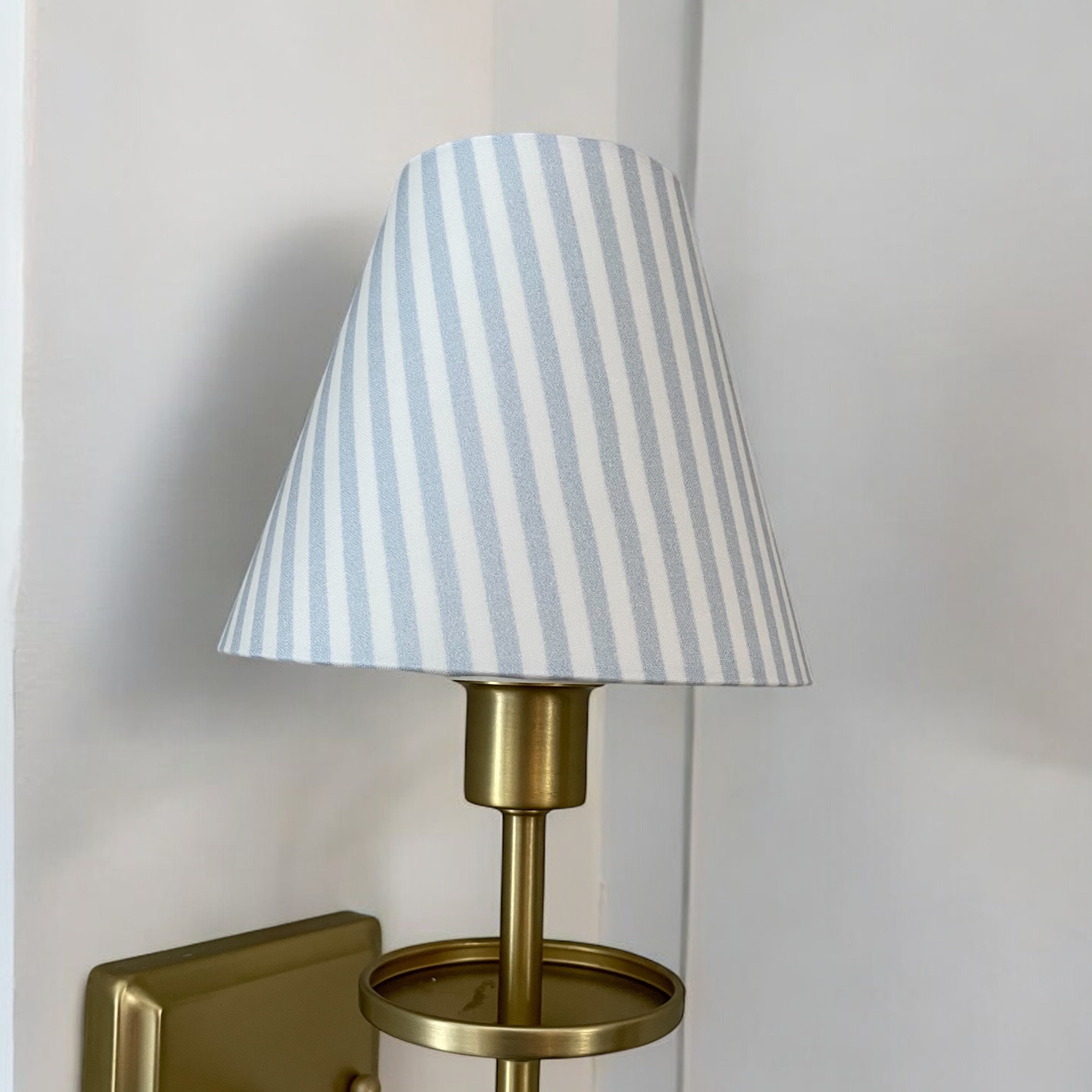 Powder Blue Striped Sconce Shade