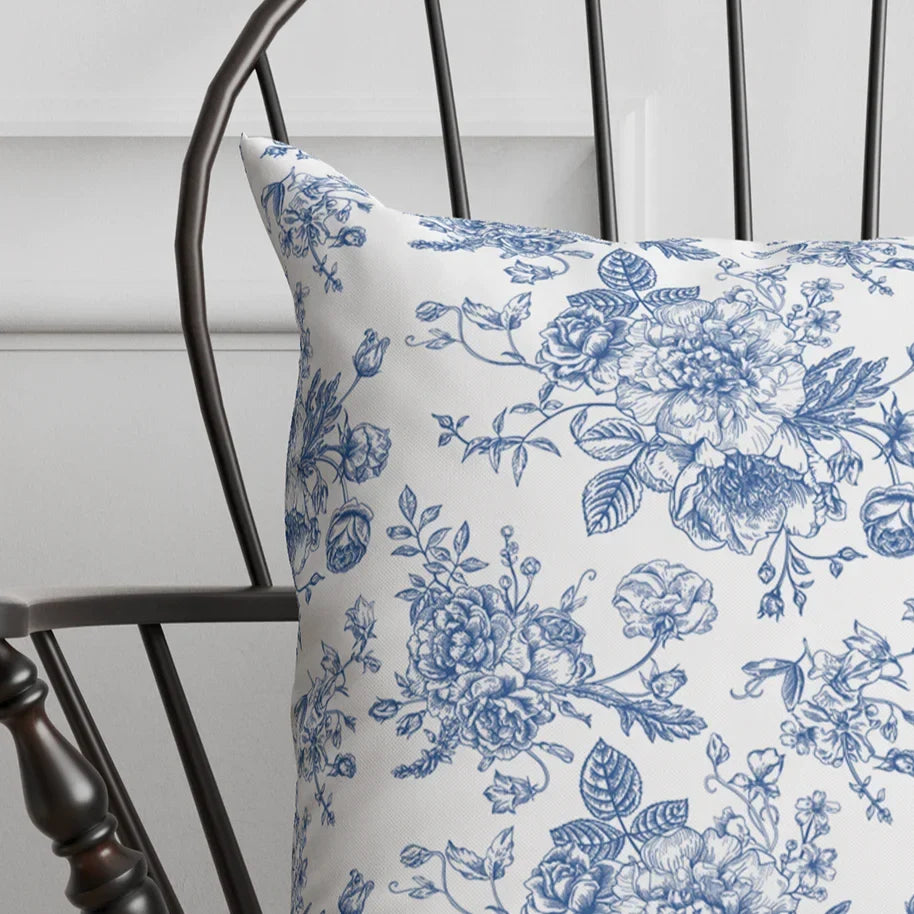 Blue Toile Floral Pillow in Rosecrest - The Mayfair Hall