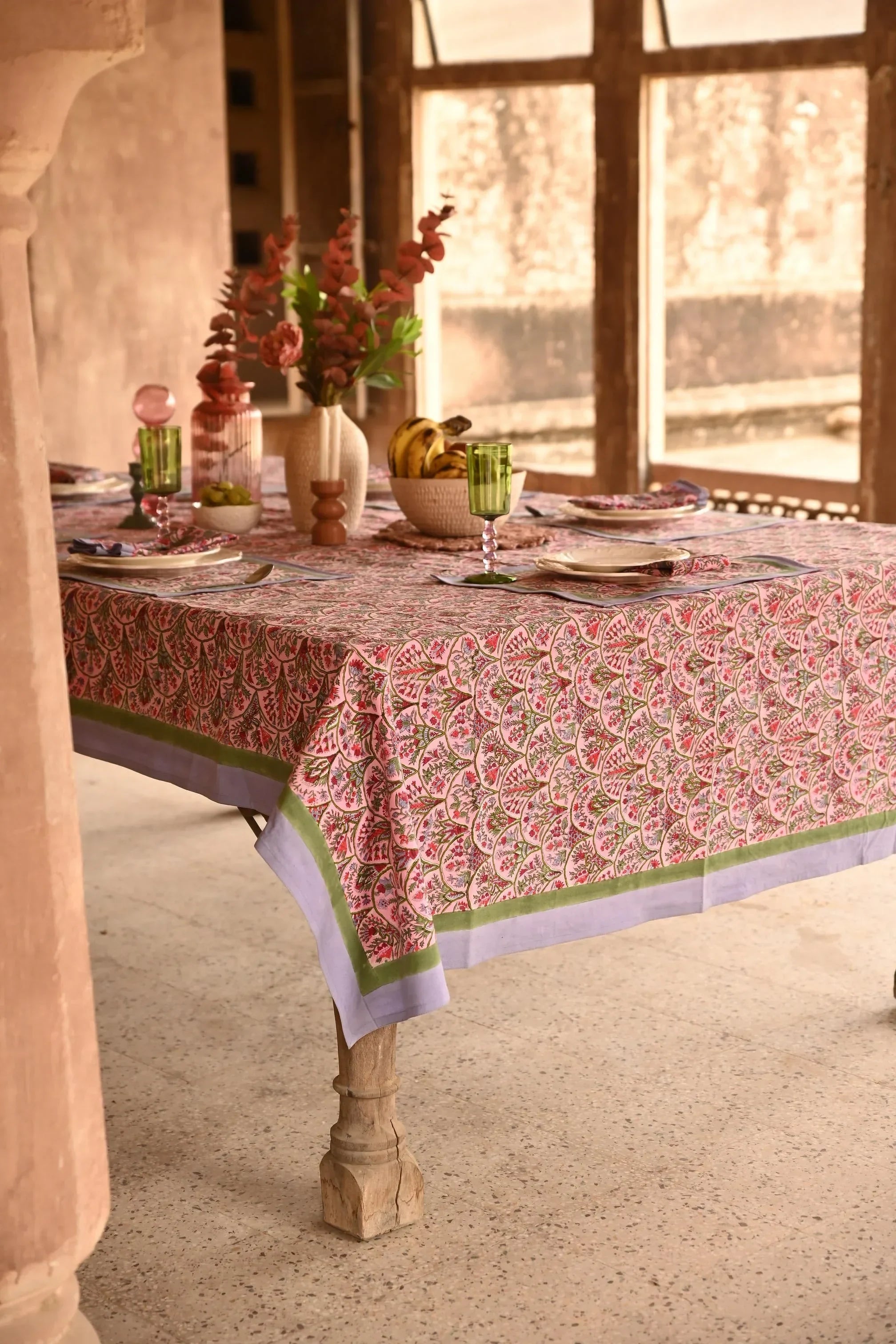 Pink Arch Blockprint Tablecloth - The Mayfair Hall