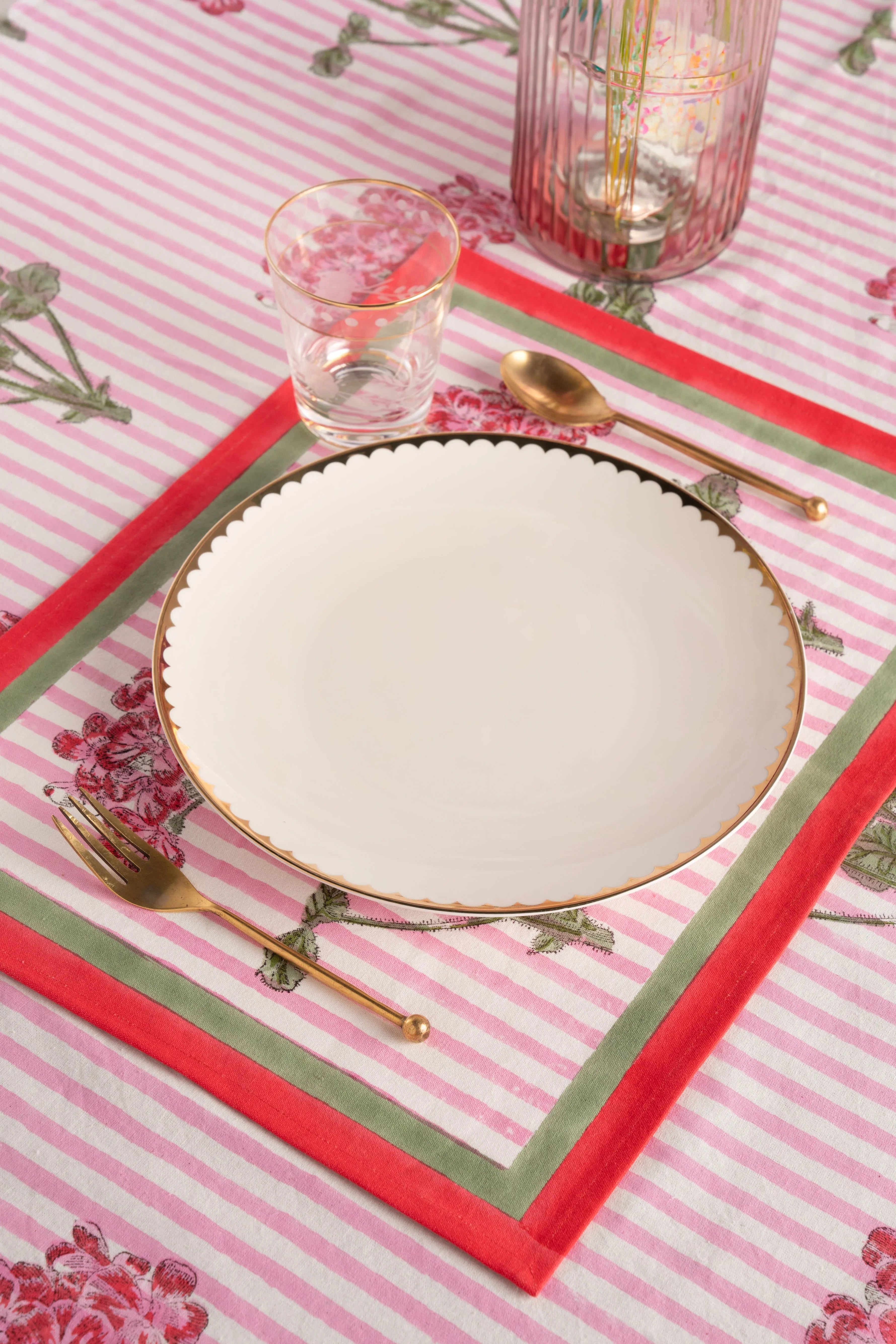 Pink Hydrangea Blockprint Placemat - The Mayfair Hall