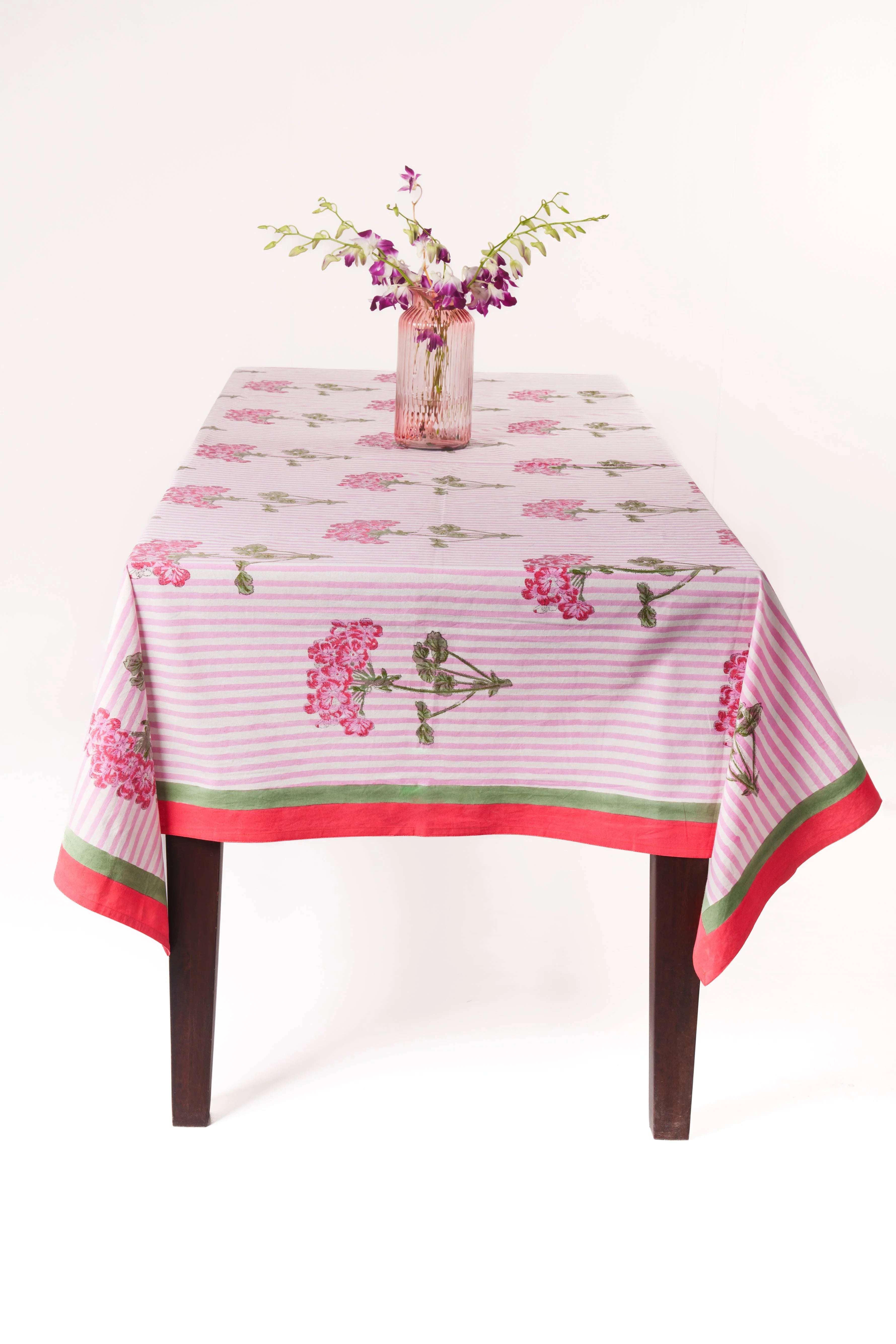 Pink Hydrangea Blockprint Tablecloth - The Mayfair Hall