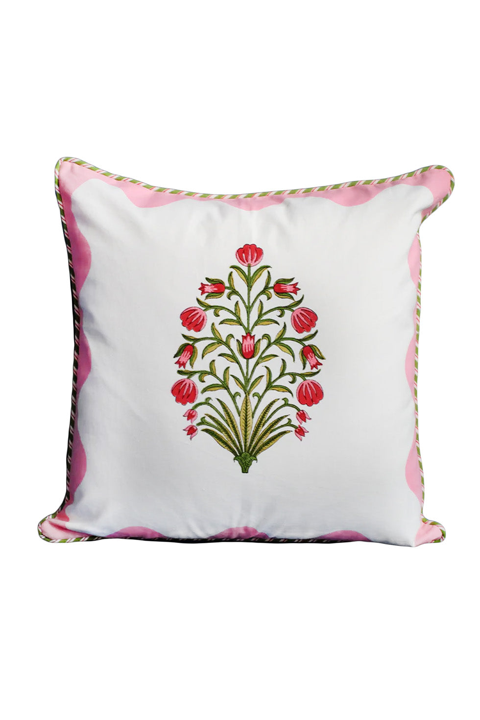 Pink Scallop Flora Blockprint Pillow
