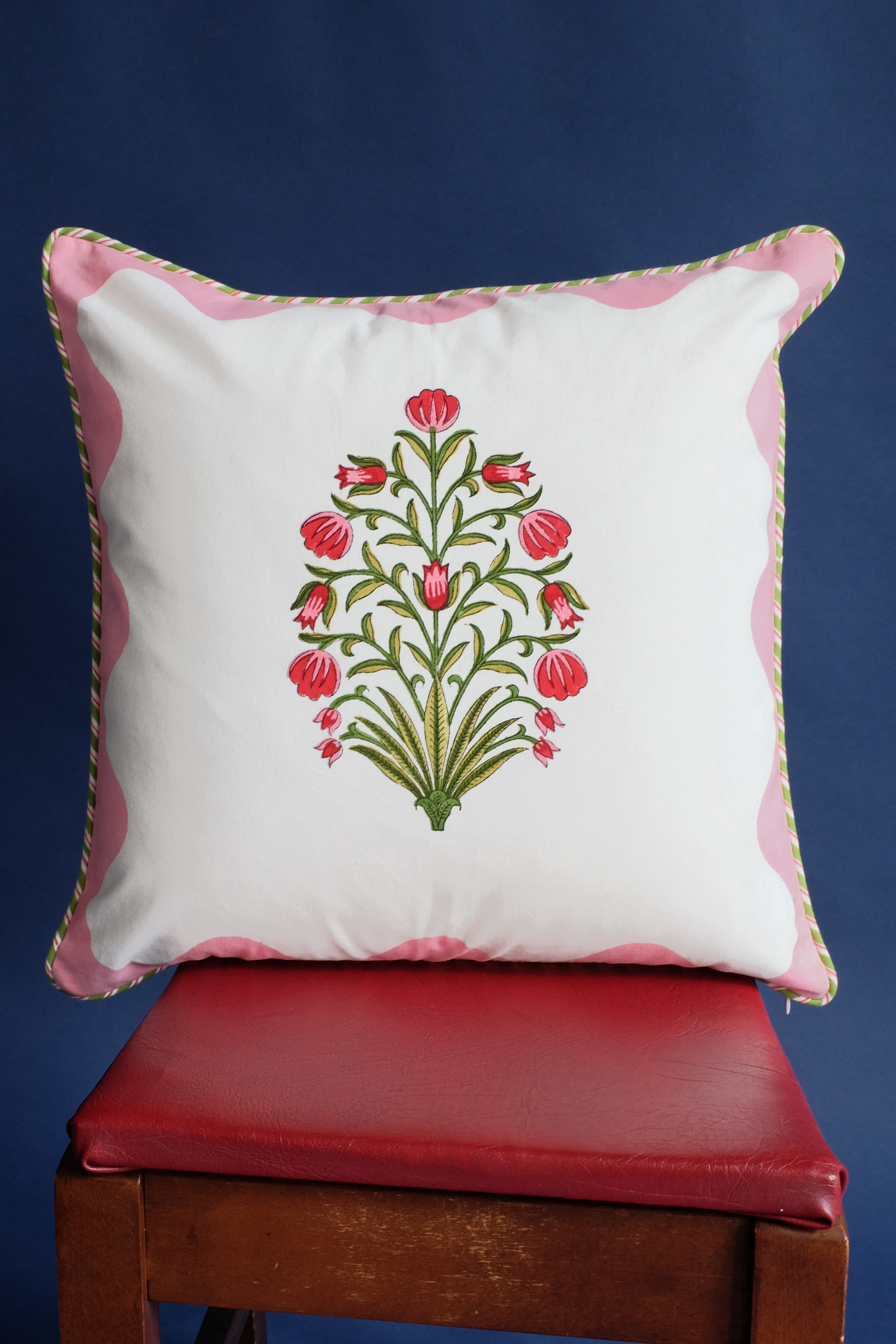 Pink Scallop Flora Blockprint Pillow