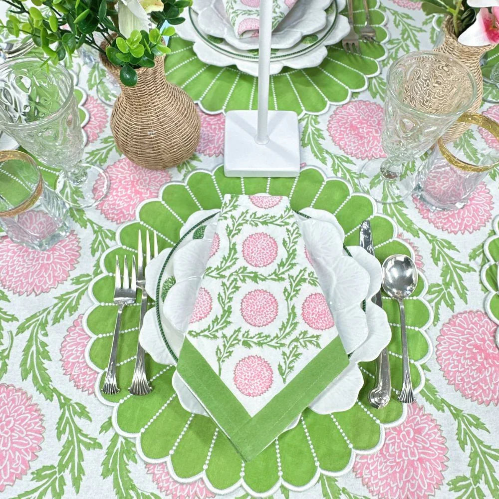 Pink and Green, Flowers & Vines - Napkin (Set of 4) - The Mayfair Hall