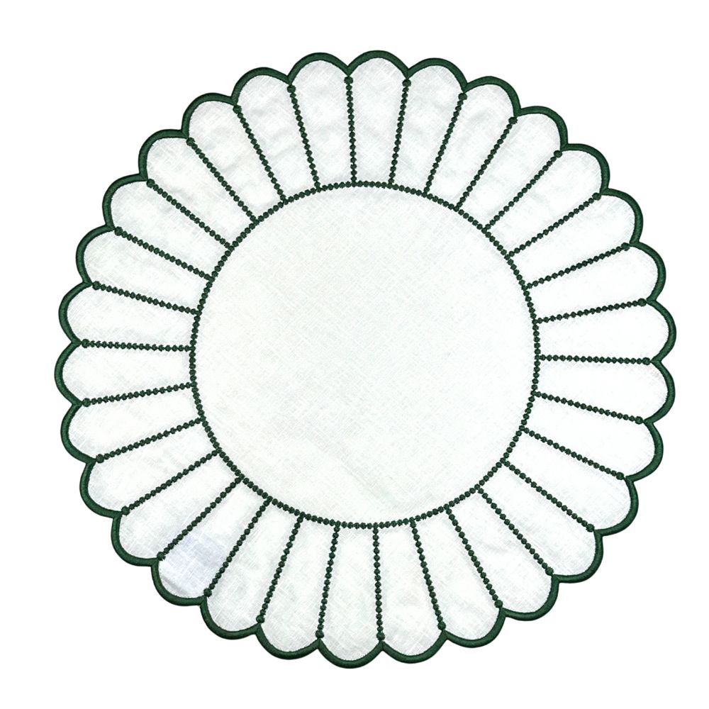 100% Linen - Studio Collection: Pippa Placemat - White/Dark Green (Set of 4)