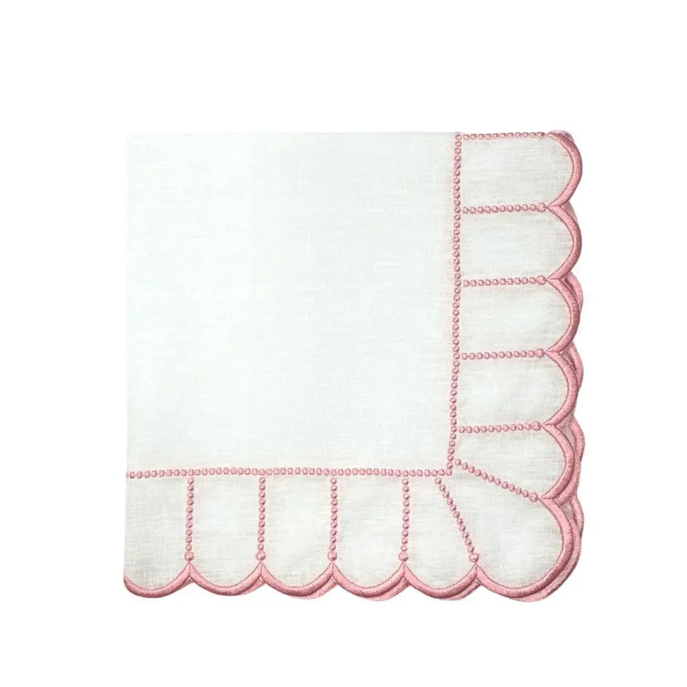 Studio Collection Pippa Linen Napkin in White and Pink (Set of 4) - The Mayfair Hall