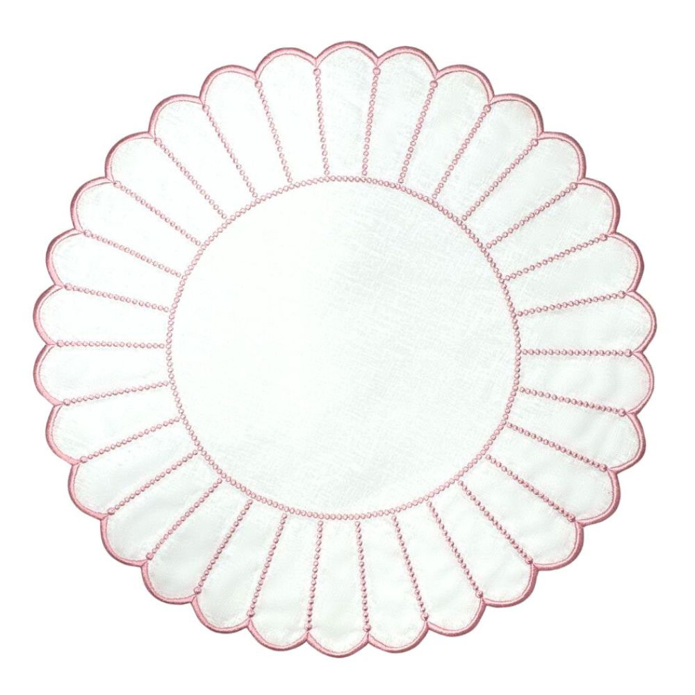 100% Linen - Studio Collection: Pippa Placemat - White/Pink (Set of 4)