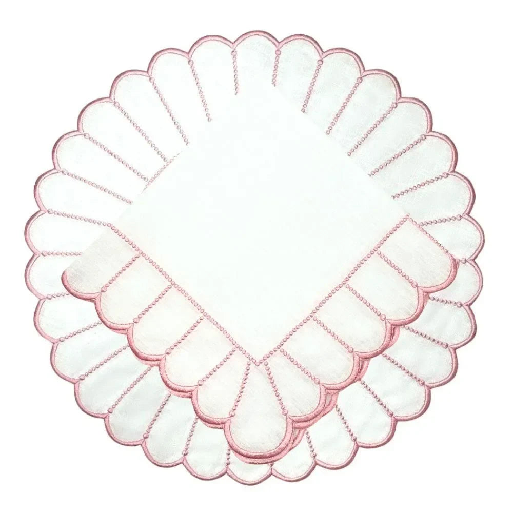 Studio Collection Pippa Linen Napkin in White and Pink (Set of 4) - The Mayfair Hall