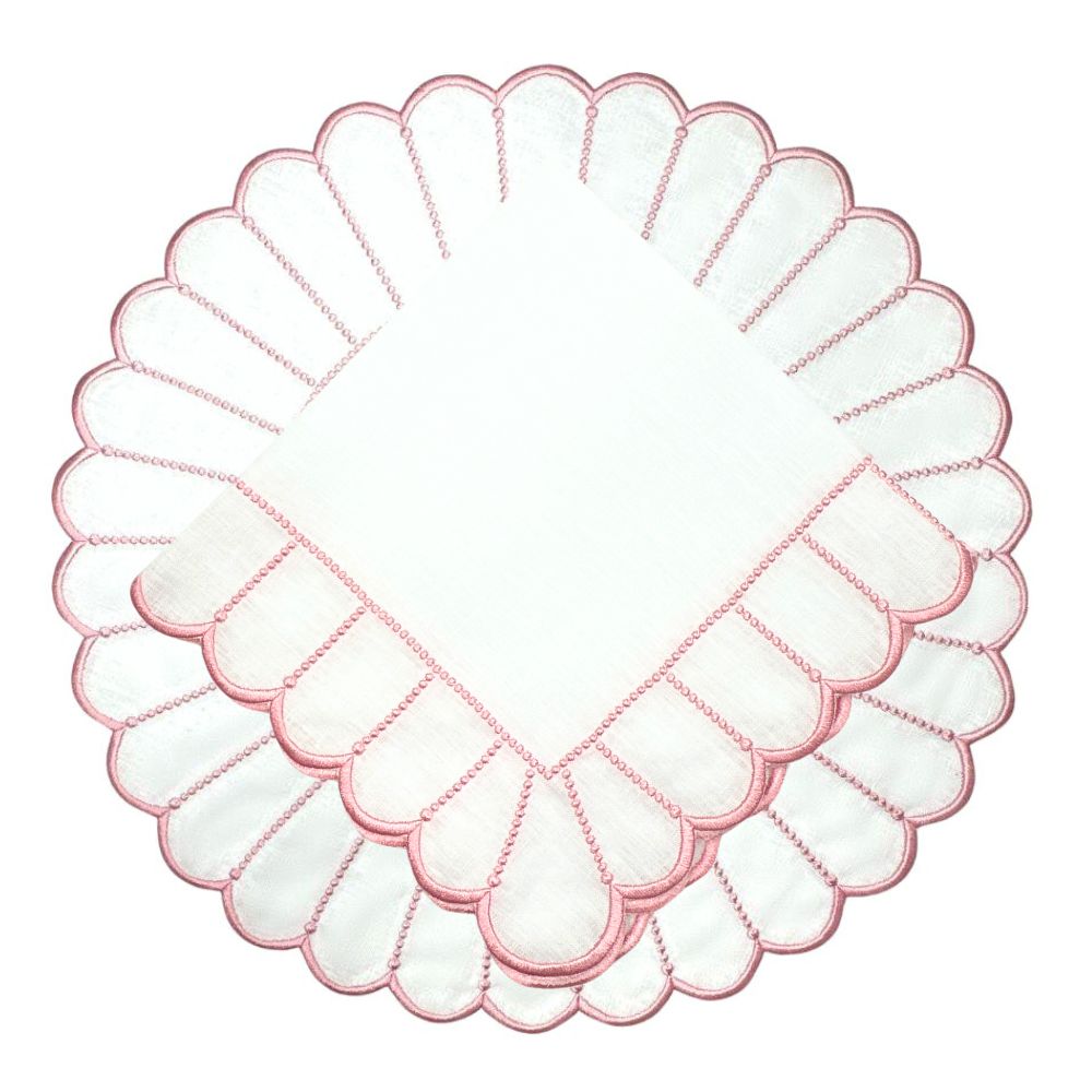 100% Linen - Studio Collection: Pippa Napkin - White/Pink (Set of 4)