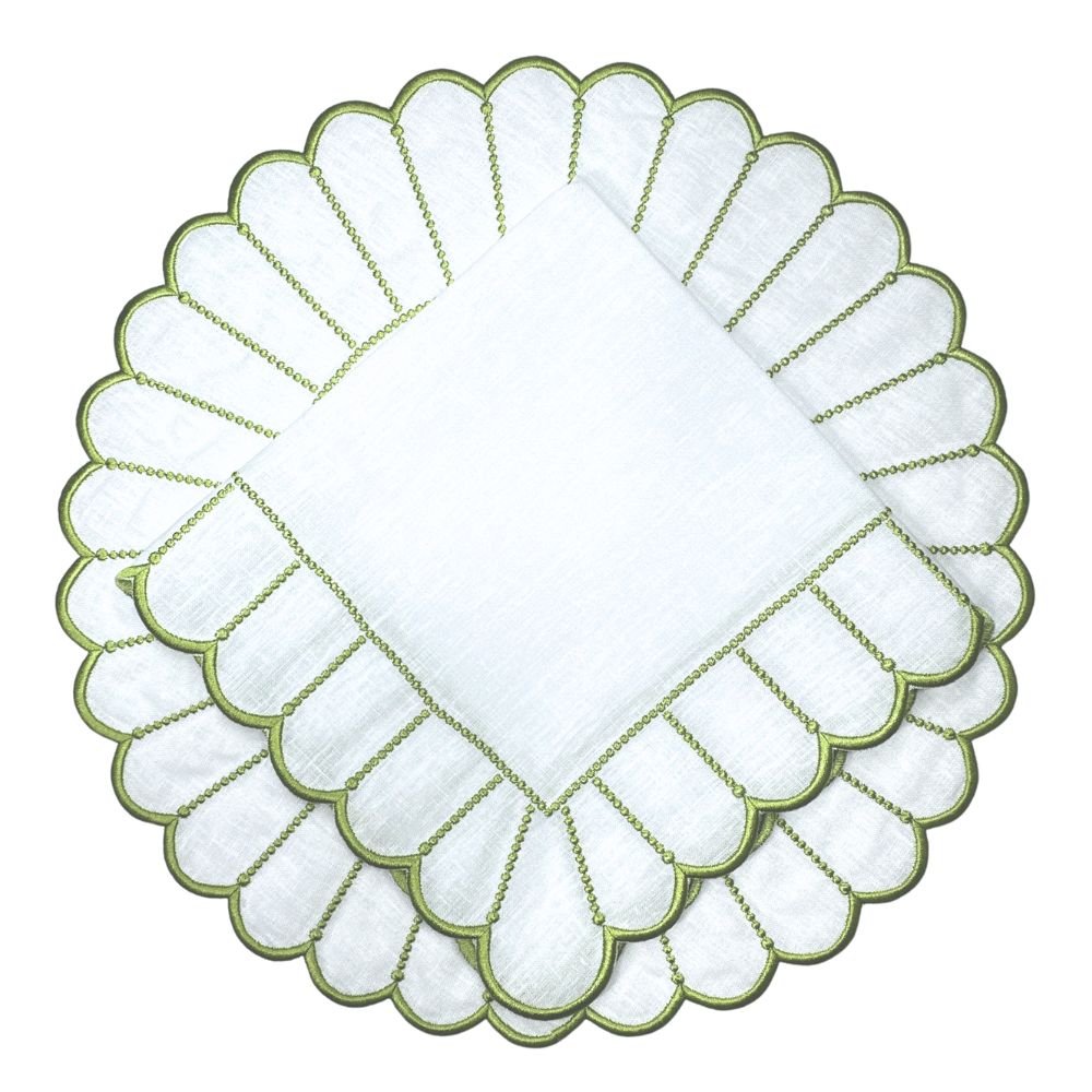 100% Linen - Studio Collection: Pippa Napkin - White/Green (Set of 4)