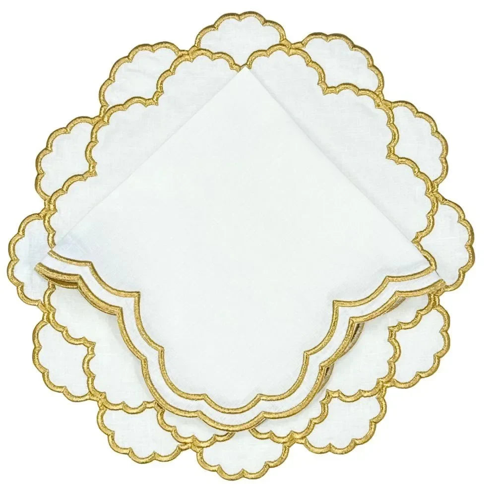 Studio Collection Lillian Linen Napkin in White and Gold (Set of 4) - The Mayfair Hall