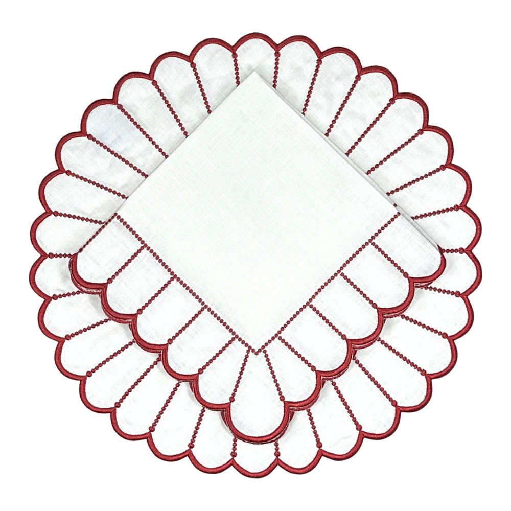 100% Linen - Studio Collection: Pippa Placemat - White/Red (Set of 4)