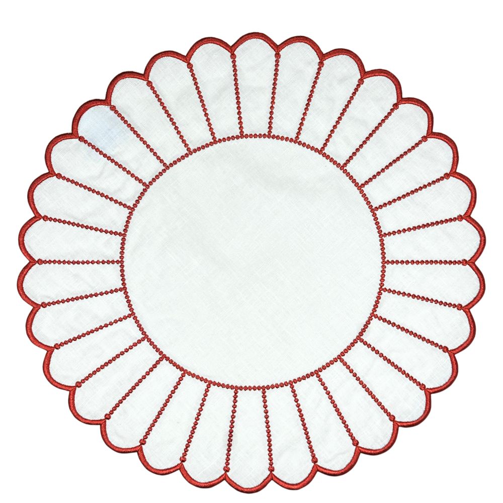 100% Linen - Studio Collection: Pippa Placemat - White/Red (Set of 4)