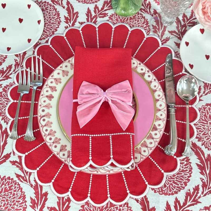 100% Linen - Studio Collection: Pippa Placemat - Red/White (Set of 4)