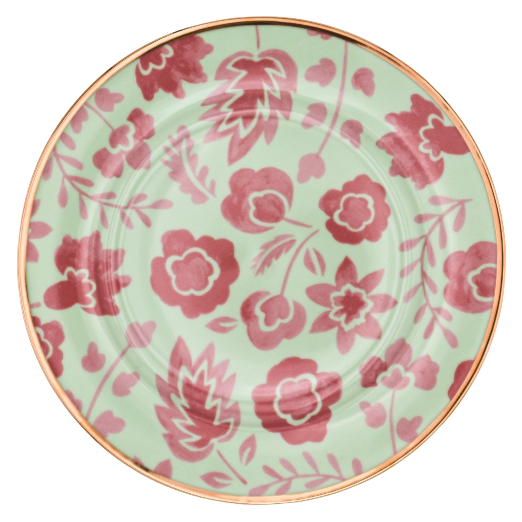 Leaf Dinner Plate in Pistachio and Lychee with Gold Handpainted Rim (Set of 4)