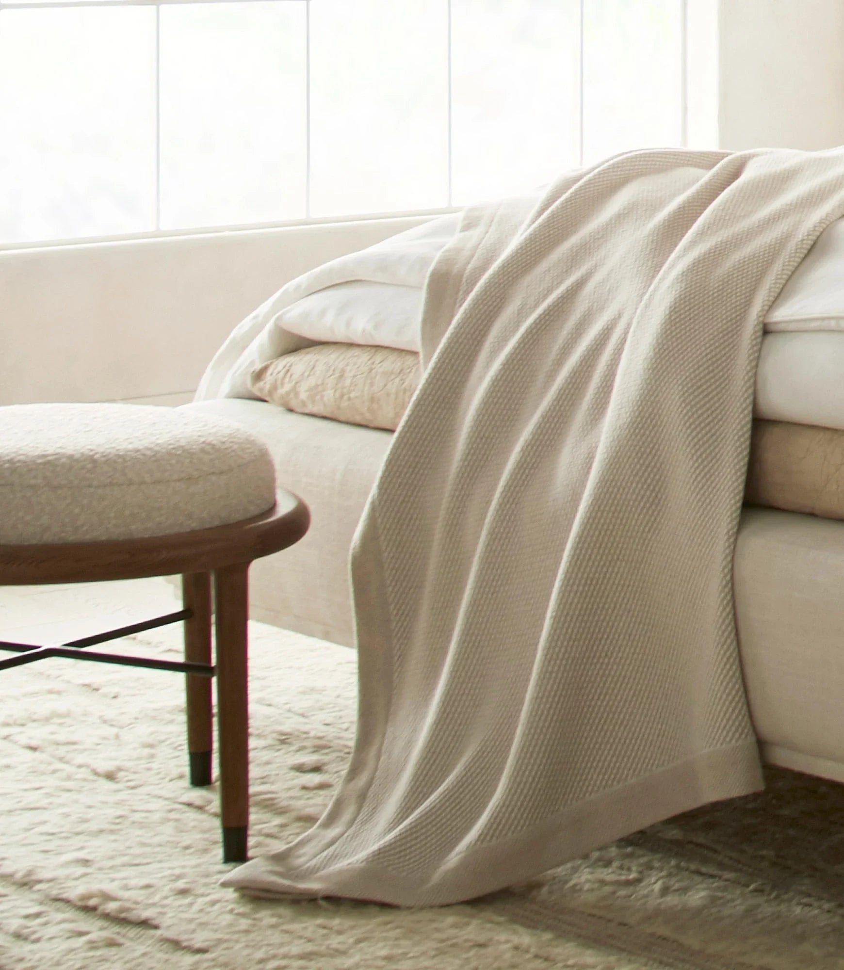 Portico Off-White Woven Cotton Linen Blanket