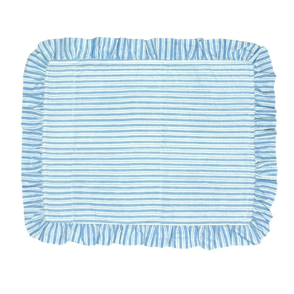Blue Stripes - Quilted Placemats with Ruffle - Set of 4 - The Mayfair Hall
