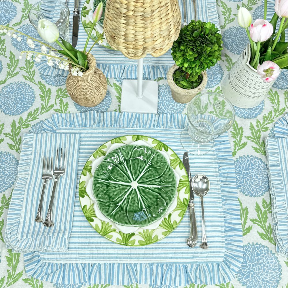 Blue Stripes - Quilted Placemats with Ruffle - Set of 4