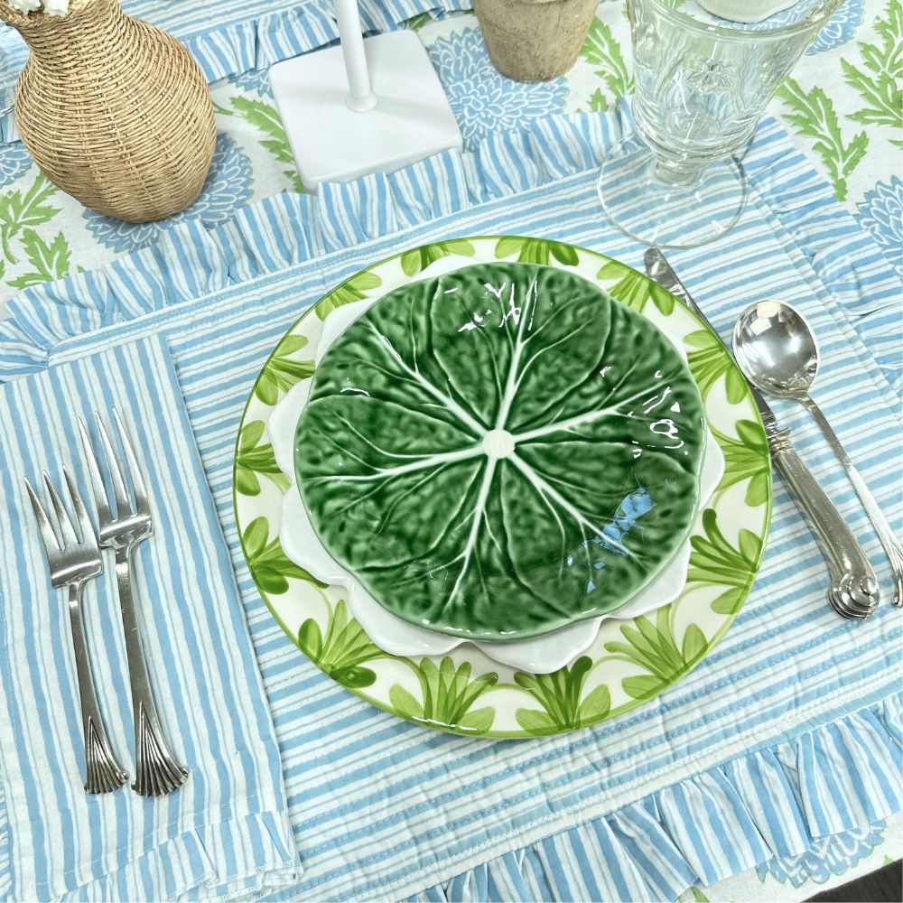 Blue Stripes - Quilted Placemats with Ruffle - Set of 4