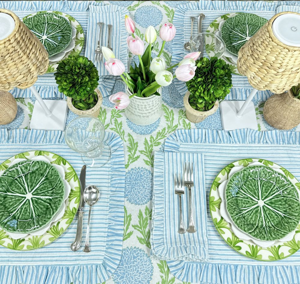 Blue Stripes - Quilted Placemats with Ruffle - Set of 4