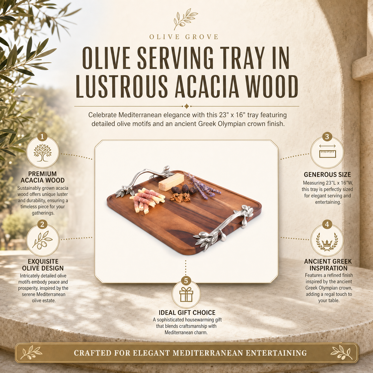 Olive Serving Tray Acacia-Rectangular
