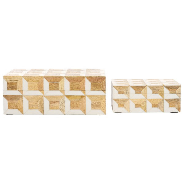 Aria Decorative Box in Antique Ivory and Natural Brown (Set of 2)