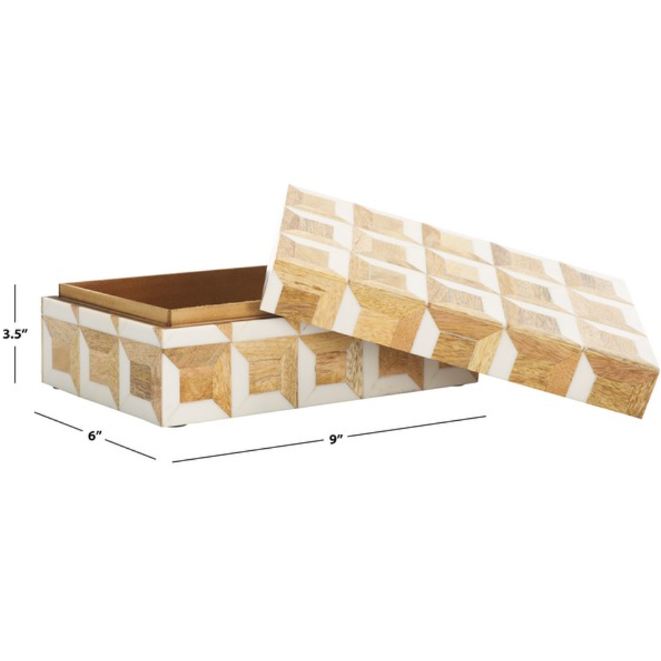 Aria Decorative Box in Antique Ivory and Natural Brown (Set of 2)