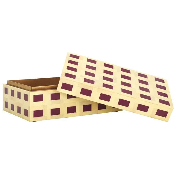 Sati Resin Decorative Box in Yellow and Burgundy (Set of 2)