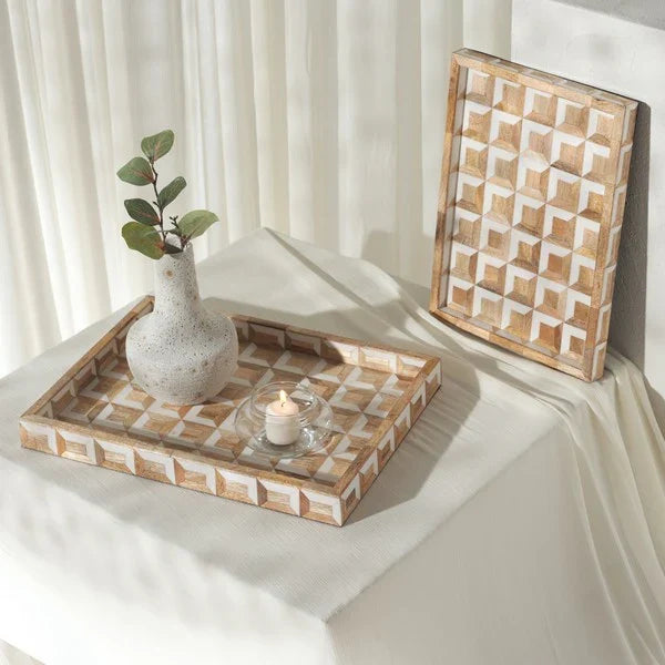 Aria Resin Tray in Antique Ivory and Natural Brown (Set of 2)
