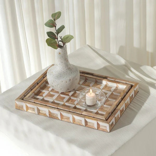 Aria Resin Tray in Antique Ivory and Natural Brown (Set of 2)