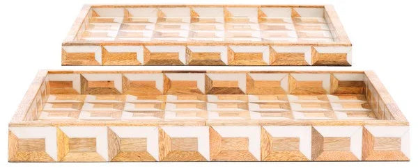 Aria Resin Tray in Antique Ivory and Natural Brown (Set of 2)