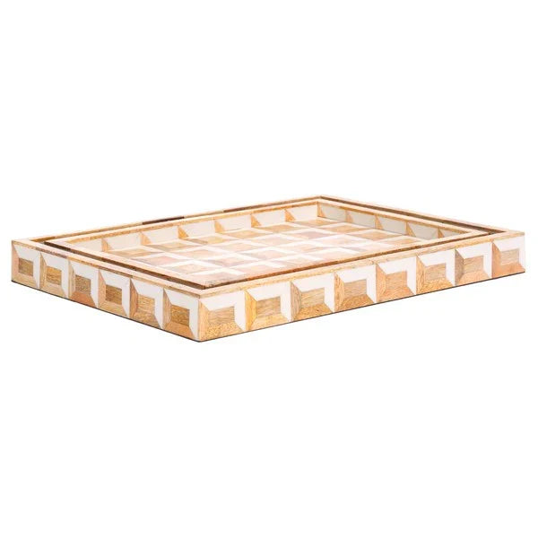 Aria Resin Tray in Antique Ivory and Natural Brown (Set of 2)