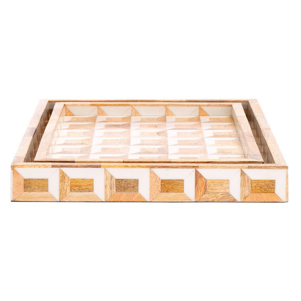 Aria Resin Tray in Antique Ivory and Natural Brown (Set of 2)