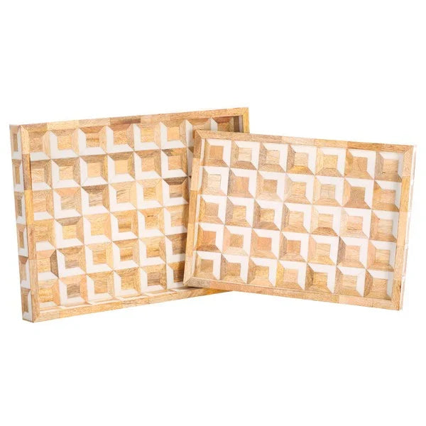 Aria Resin Tray in Antique Ivory and Natural Brown (Set of 2)