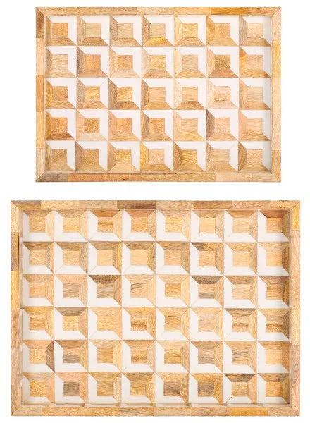 Aria Resin Tray in Antique Ivory and Natural Brown (Set of 2)