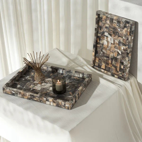 Lori Resin Tray in Antique Green and Horn (Set of 2)